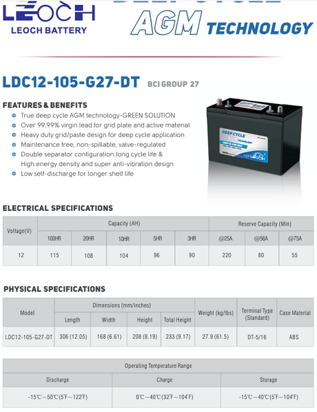 Leoch AGM 12v 105Ah LDC12-105 DT