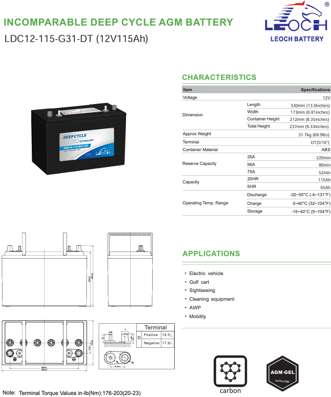 Leoch AGM 12v 115Ah LDC12-115 DT