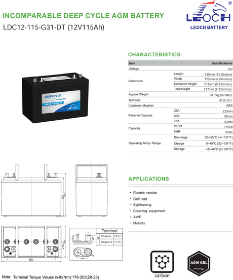 Leoch AGM 12v 115Ah LDC12-115 DT