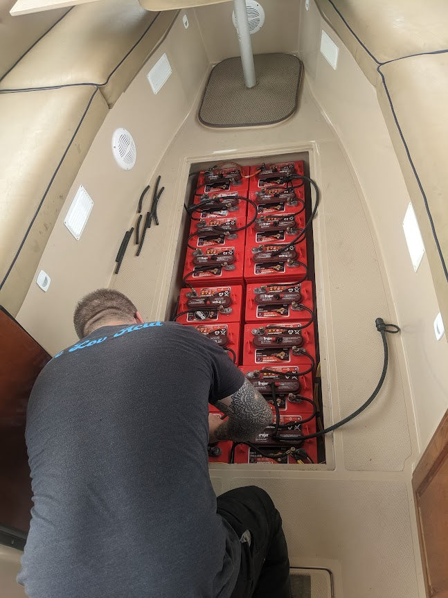 Electric Duffy Boat San Diego Battery Installation. One of the most difficult Duffy Boat battery replacement...