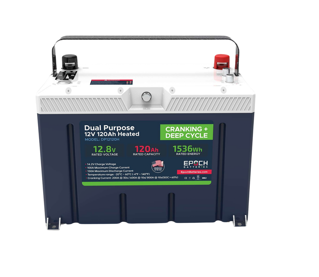 Epoch 12V 120Ah - Group 27 - Cranking & Deep Cycle Lithium Battery (Dual Purpose)